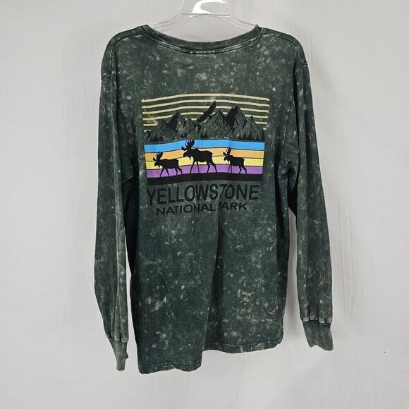 U.S. Vintage Yellowstone National Park Green Acid Wash Long Sleeve Graphic Small - Picture 5 of 6